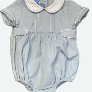 Anavini Light Blue corduroy Baby Romper with White Trim